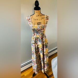 REFORMATION MULTICOLOR FLORAL PRINT VILLA SMOCKED STRAP MIDI DRESS SIZE SMALL